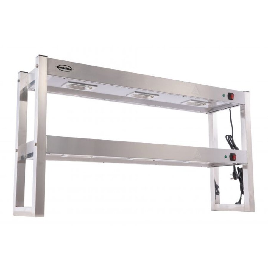 Edelstahl-Wärmebrücke zur Ausgabe von 2 Tabletts 1200 x 300 x 650 mm