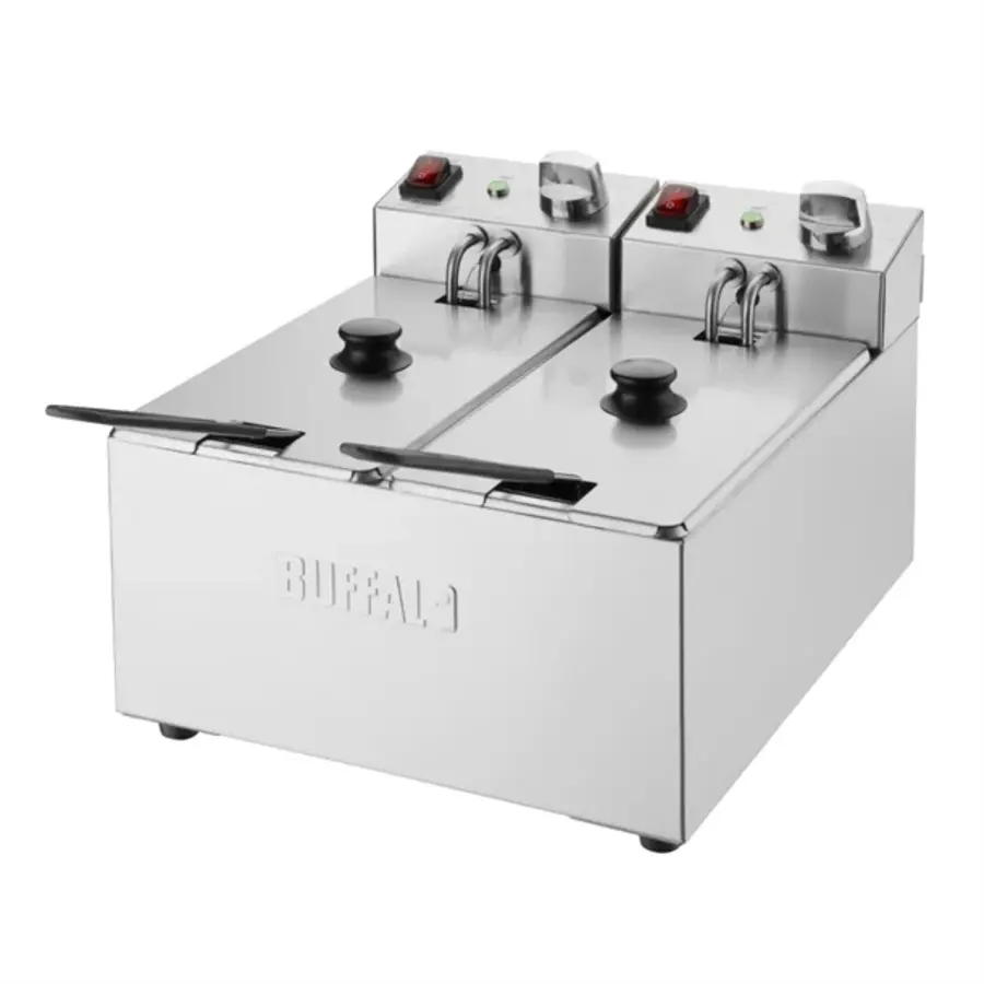 Fritteuse mit Doppeltank und Doppelkorb, 2 x 3 l, 2 x 2 kW, 29,5 x 36 x 41 cm (H x B x T)