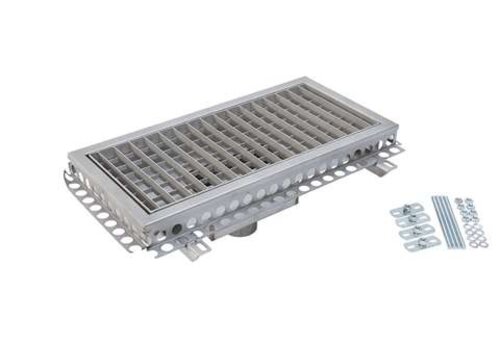 HorecaTraders Stainless steel gutter 600x300mm central drain ø75mm vertical 