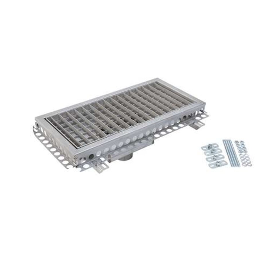 Caniveau inox 600x300mm drain central ø75mm vertical