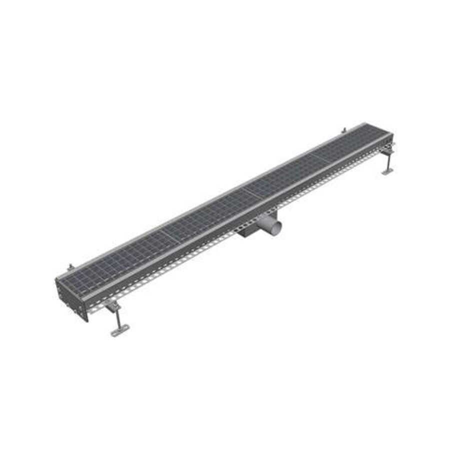 Caniveau inox 150x2000mm drain central ø75mm horizontal
