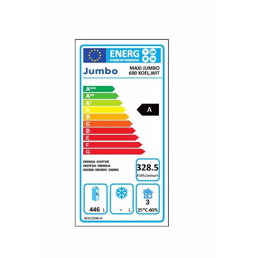 Gastronomiekühlschrank mit A-Label 1 Tür Jumbo-XL Weiß