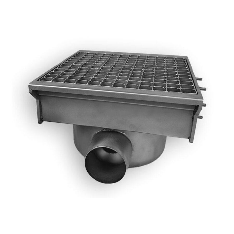 Bonde inox 300x265 avec 2 sorties pour caniveau à fente B 300 D265 H175mm