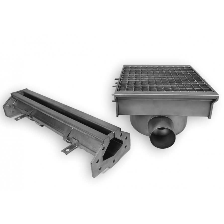 Stainless Steel Drain 300x265 mm with 2 Outlets for Slot Drain