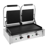 Dubbele contactgrill  geribbeld & vlakke plaat 21h x 55b  x 39,5d cm