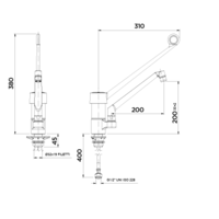 Single hole mixer tap - elbow operation - table model - 200mm