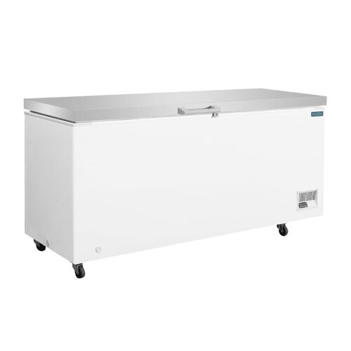  HorecaTraders Congélateur coffre avec couvercle en acier inoxydable et roulettes | 581 L | -18 °C à -25 °C | 97 (H) x 203,5 (L) x 73 (P) cm 