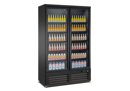  HorecaTraders Congélateur avec 2 portes vitrées | noir | 1250x705x2050(h) mm 