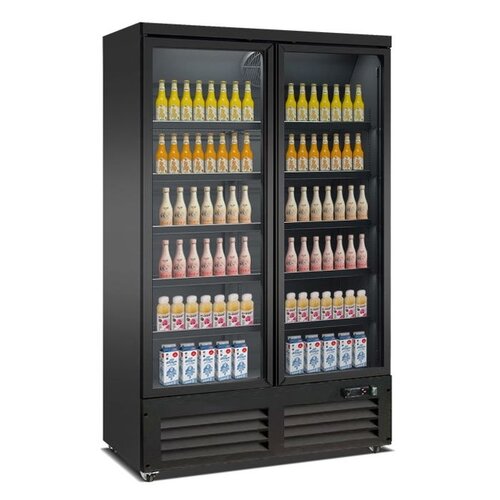  HorecaTraders Freezer with 2 glass doors | black | 1250x705x2050(h) mm 