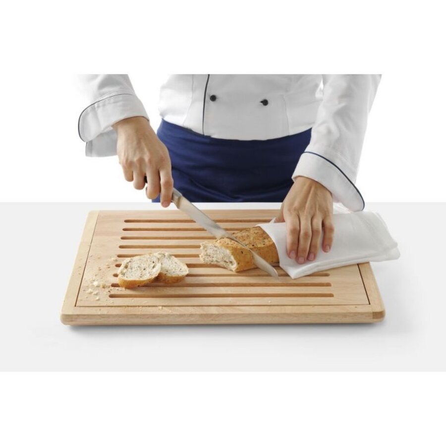 Planche à découper et couteau en bois | 42,5 x 25 x 4 cm | Avec plateau ramasse-miettes | Acier inoxydable