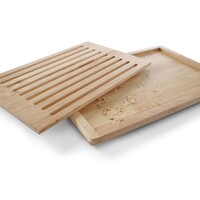 Planche à découper et couteau en bois | 42,5 x 25 x 4 cm | Avec plateau ramasse-miettes | Acier inoxydable