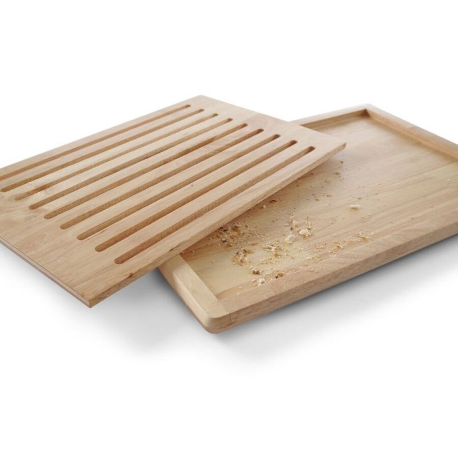 Planche à découper et couteau en bois | 42,5 x 25 x 4 cm | Avec plateau ramasse-miettes | Acier inoxydable