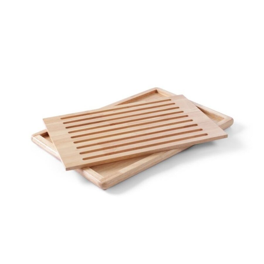 Planche à découper et couteau en bois | 42,5 x 25 x 4 cm | Avec plateau ramasse-miettes | Acier inoxydable