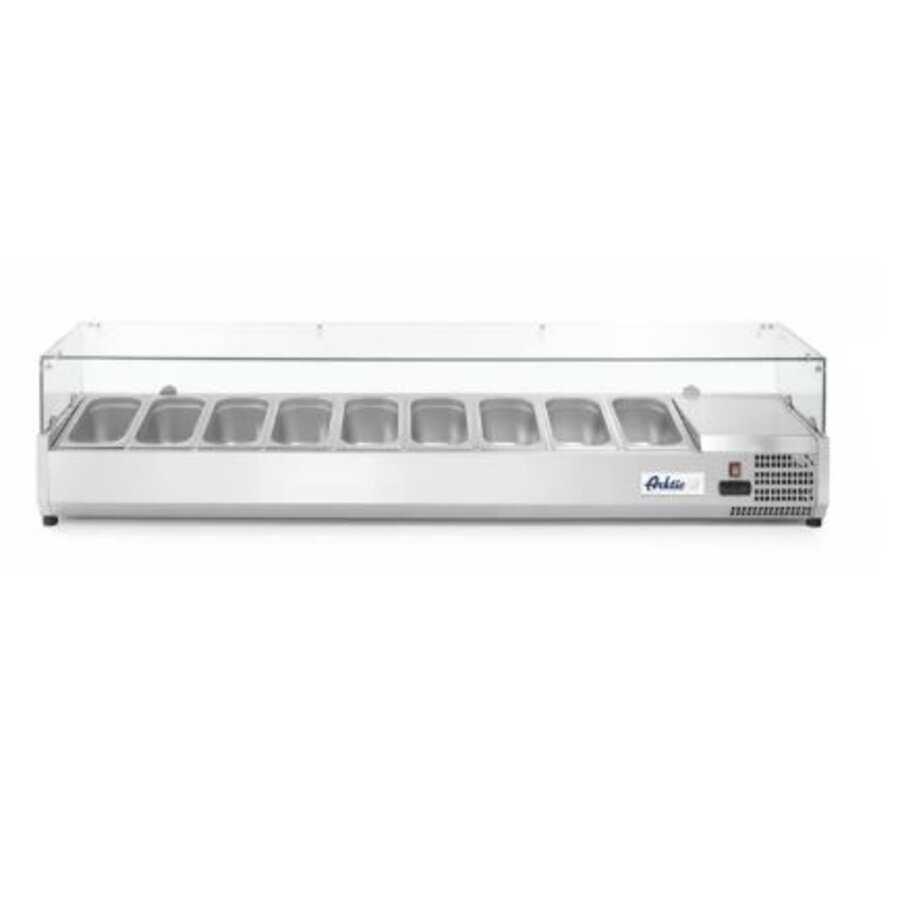 Horeca Opzetkoelvitrine 9x GN 1/3 met hard glazen kap