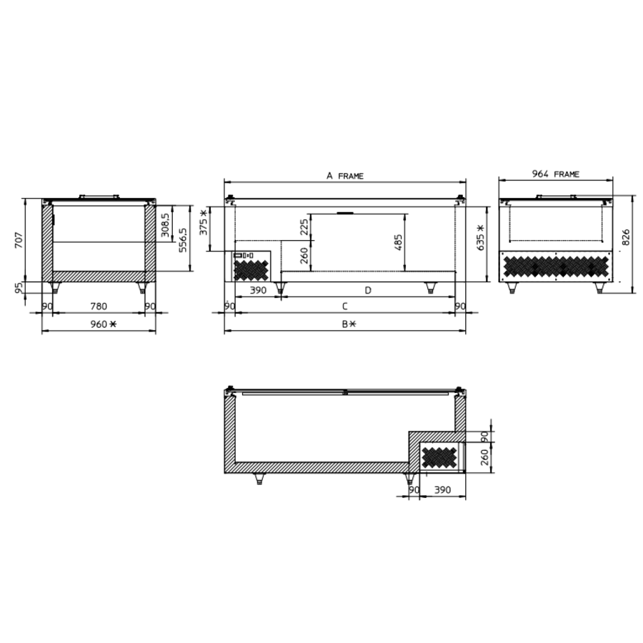 Îlot congélateur avec fenêtres coulissantes 2 544x964x826 mm | Îlot congélateur traiteur extra large