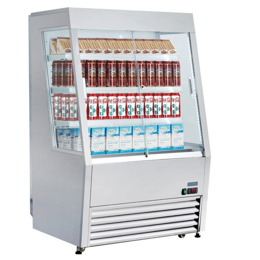 Réfrigérateur avec fenêtres coulissantes en acier inoxydable 145(h) x 91,8(l) x 79,2(p)cm +2°C à +10°C Dégivrage automatique