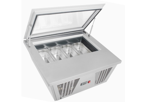 HorecaTraders Petit congélateur 4 bacs pour glaces italiennes -24°C à -15°C 37,7(h) x 86,5(l) x 73,5(p)cm 