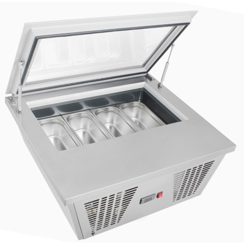  HorecaTraders Petit congélateur 4 bacs pour glaces italiennes -24°C à -15°C 37,7(h) x 86,5(l) x 73,5(p)cm 
