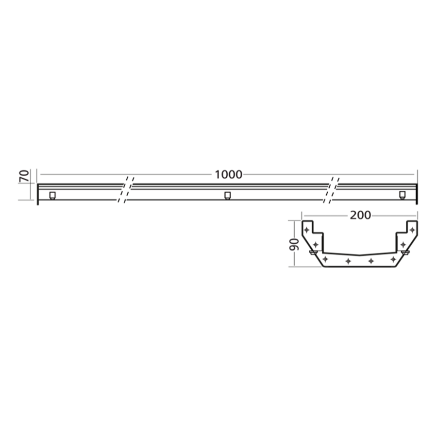 Stainless steel | gutter section | 1000 x 200 mm | without outlet