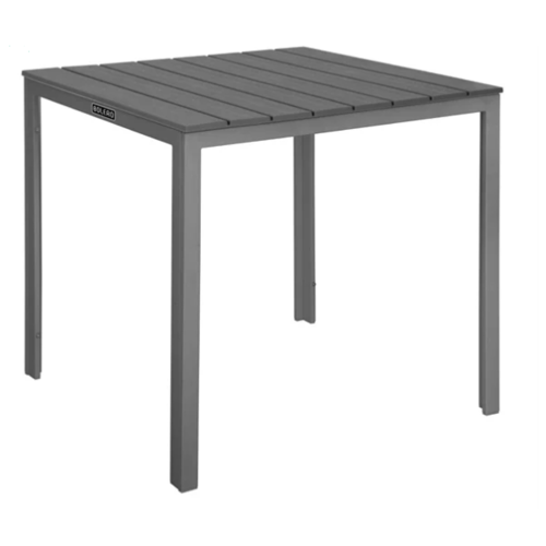 Bolero Table de jardin Valletta grise – Lattes en bois – 780 x 780 x 742 mm – Carrée et résistante aux intempéries 