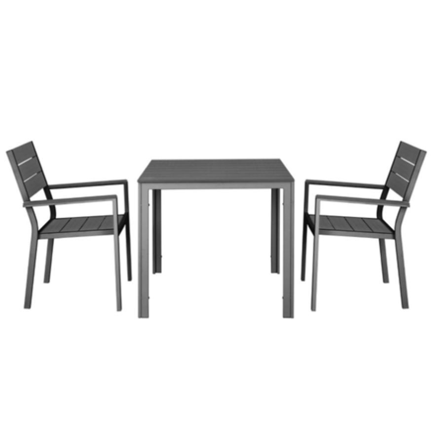 Table de jardin Valletta grise – Lattes en bois – 780 x 780 x 742 mm – Carrée et résistante aux intempéries