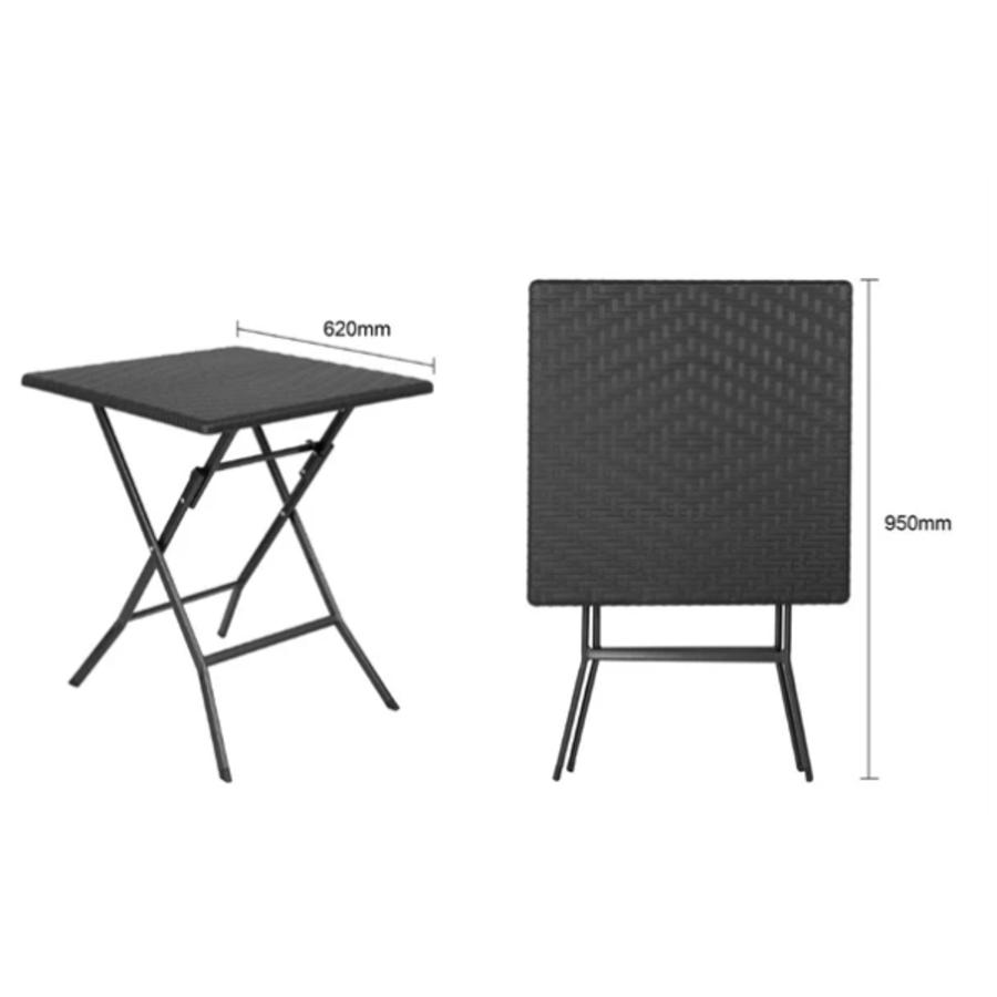 Table pliante carrée noire – 730 x 620 x 620 mm – Peu encombrante et durable