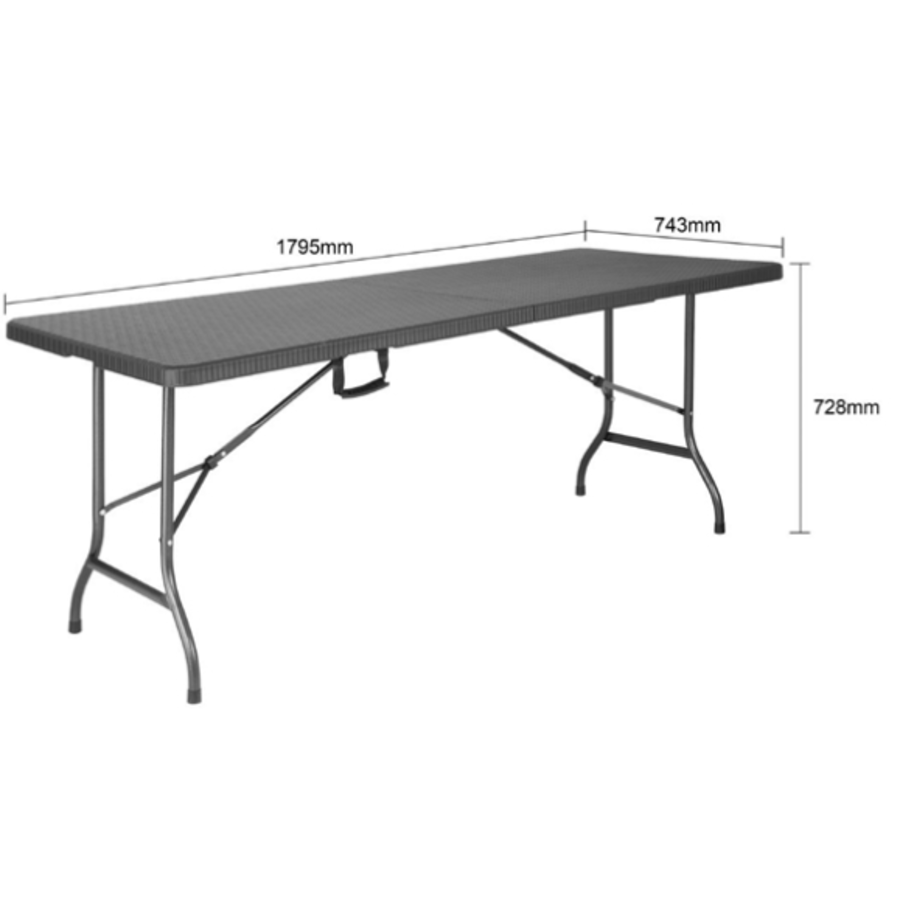 Table pliante rectangulaire en rotin noir 1829 x 743 x 728 mm – Robuste et peu encombrante
