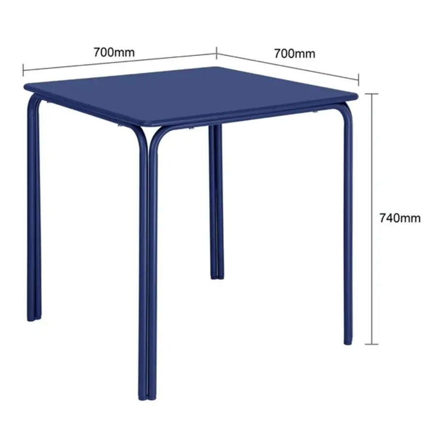 Table carrée Adeline en acier 700 mm bleu foncé – Robuste et tendance