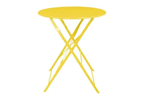  Bolero Table ronde style trottoir jaune doux – 710 x Ø 600 mm – Légère et pliable 