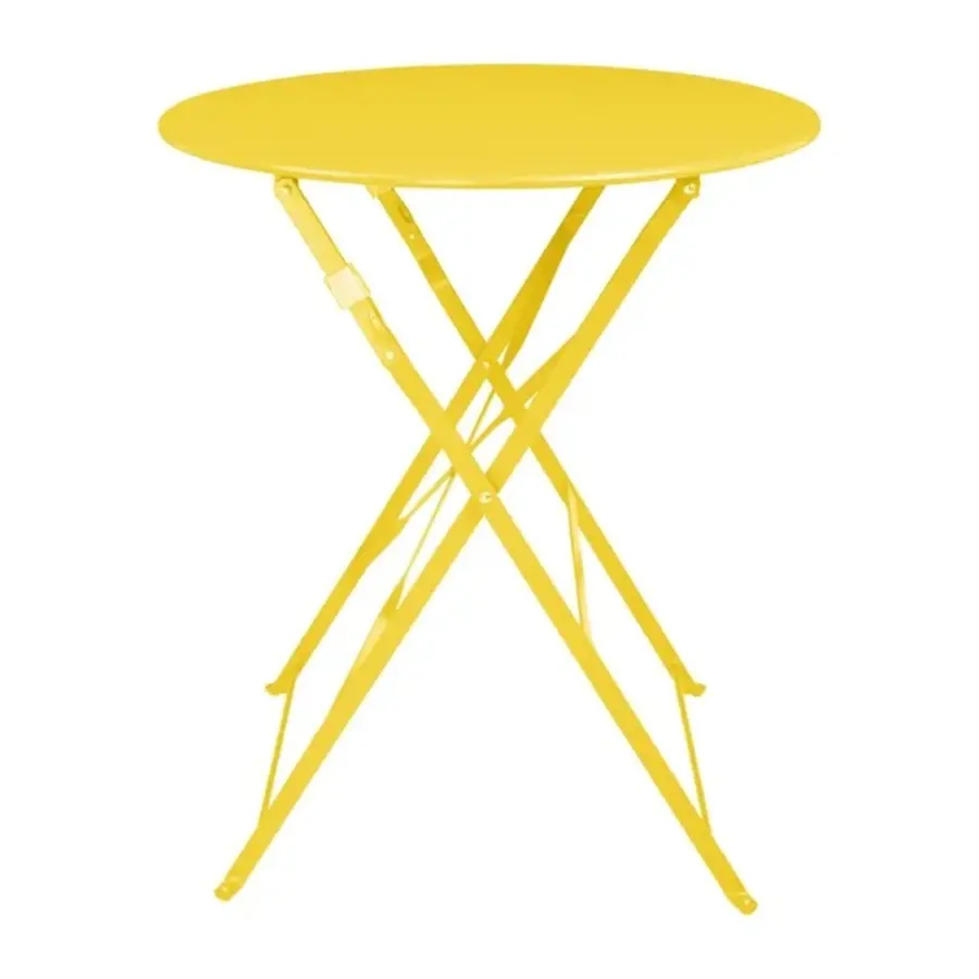 Table ronde style trottoir jaune doux – 710 x Ø 600 mm – Légère et pliable