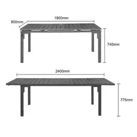 Table d'extérieur extensible à lattes grises Valletta – 1800 x 895 x 774 mm – Résistante aux rayures et aux UV