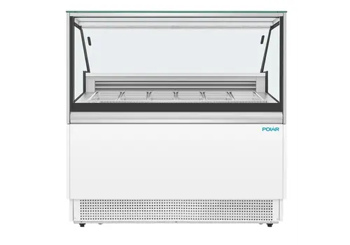  Polar Congélateur vitrine à glaces écoénergétique à 6 bacs – Acier peint et verre, -18 °C à -16 °C, 880 W, 128 x 128 x 73 cm 