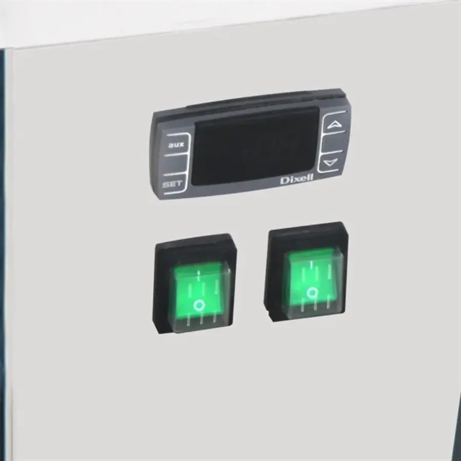 Energiezuinige 6-Pan IJs Vitrine Kast Vriezer – Gelakt staal & glas, -18°C tot -16°C, 880W, 128x128x73 cm
