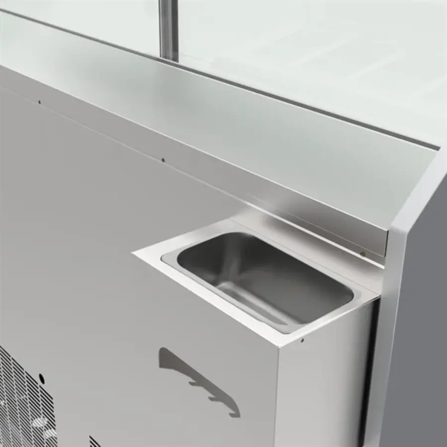 Energiezuinige 6-Pan IJs Vitrine Kast Vriezer – Gelakt staal & glas, -18°C tot -16°C, 880W, 128x128x73 cm