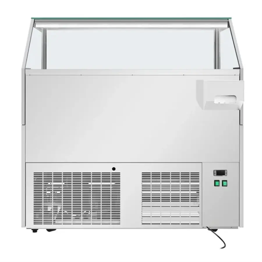 Energiezuinige 6-Pan IJs Vitrine Kast Vriezer – Gelakt staal & glas, -18°C tot -16°C, 880W, 128x128x73 cm