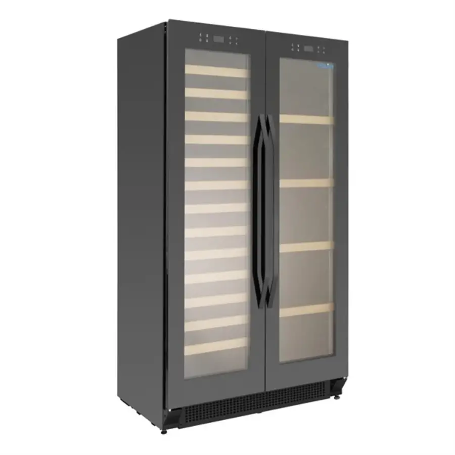 Réfrigérateur à bière et à vin à deux portes 365 L – Acier et verre, +2 °C à +20 °C, 150 W, 163 x 89 x 55 cm