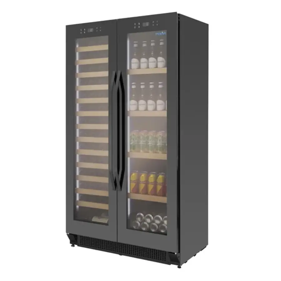 Réfrigérateur à bière et à vin à deux portes 365 L – Acier et verre, +2 °C à +20 °C, 150 W, 163 x 89 x 55 cm