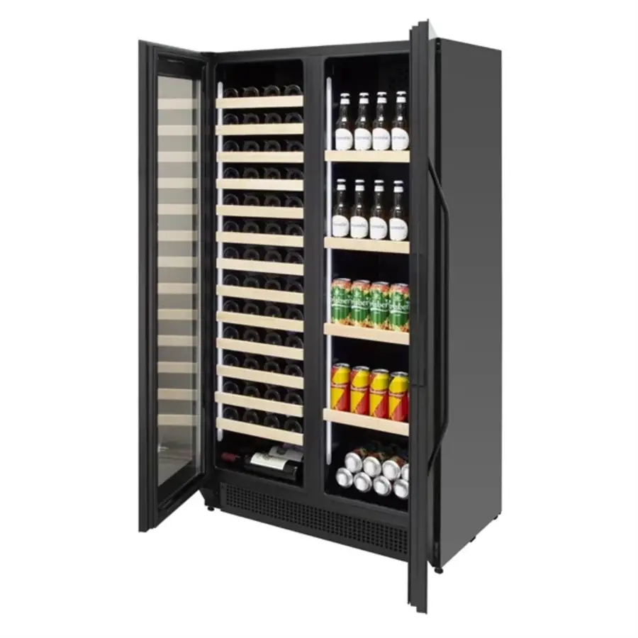 Réfrigérateur à bière et à vin à deux portes 365 L – Acier et verre, +2 °C à +20 °C, 150 W, 163 x 89 x 55 cm