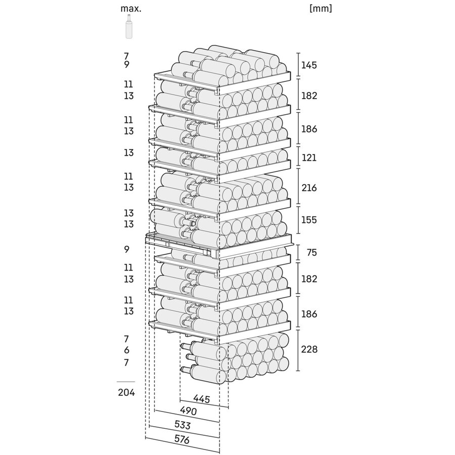 wine climate cabinet WPgbi 7472 | +5°C to +20°C | 204 bottles