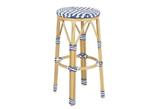  HorecaTraders Tabourets de bar en rotin synthétique de style parisien bleus (lot de 2) 