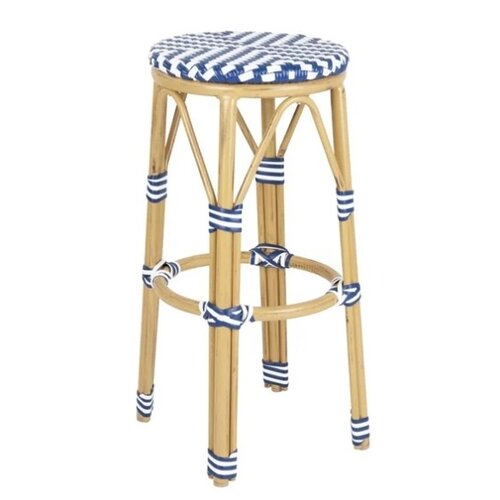 HorecaTraders Tabourets de bar en rotin synthétique de style parisien bleus (lot de 2) 