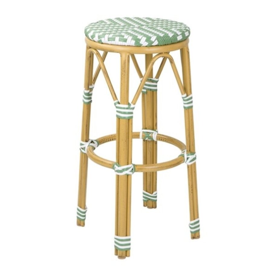 Parisian Style PE Rattan Bar Stools Light Green (2 Pieces)