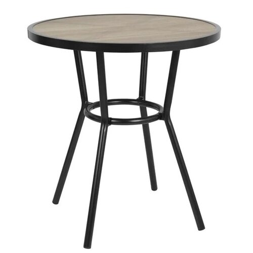  Bolero Runder Gartentisch Schwarz 70cm – Aluminium & Holzoptik 