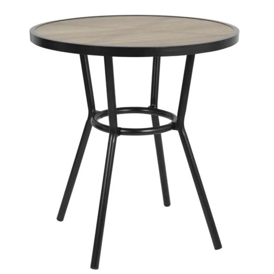 Runder Gartentisch Schwarz 70cm – Aluminium & Holzoptik
