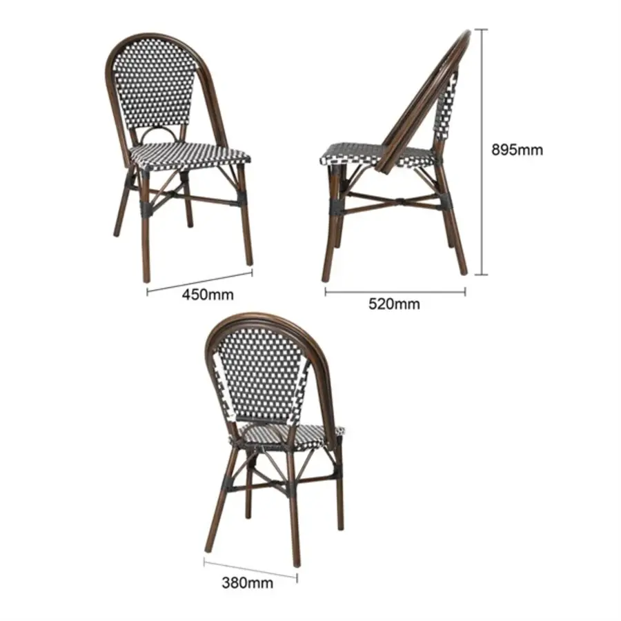 Chaises en rotin synthétique style parisien, mélange de pois noirs – Lot de 2