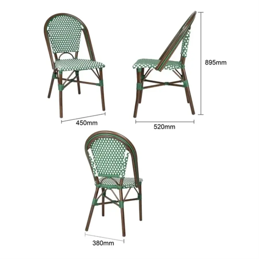 PE-Rattanstühle im Pariser Stil, grünes Punktmuster – 2er-Set