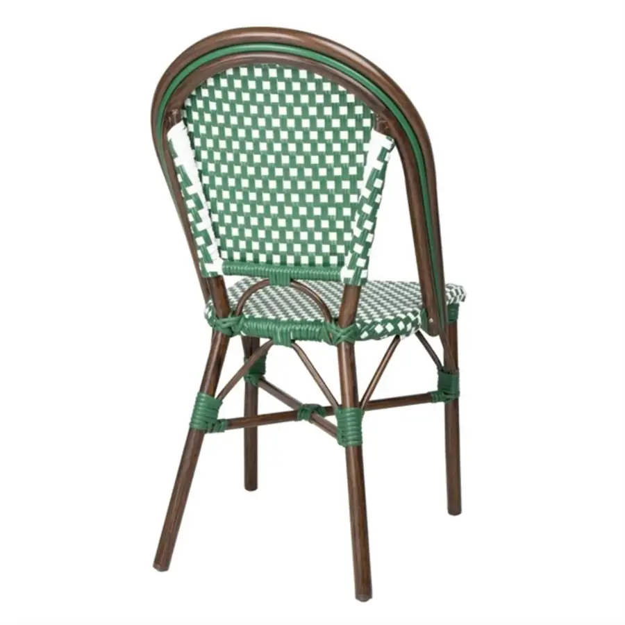 PE-Rattanstühle im Pariser Stil, grünes Punktmuster – 2er-Set