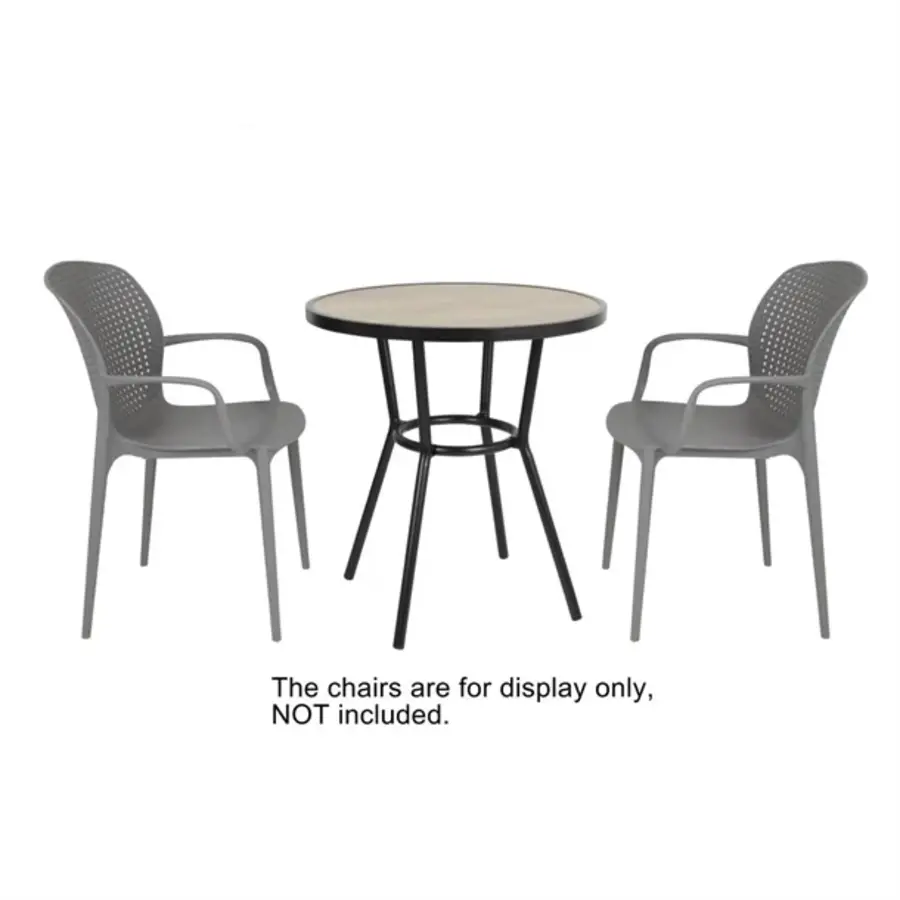 Table d'extérieur ronde noire 70 cm – Aspect aluminium et bois