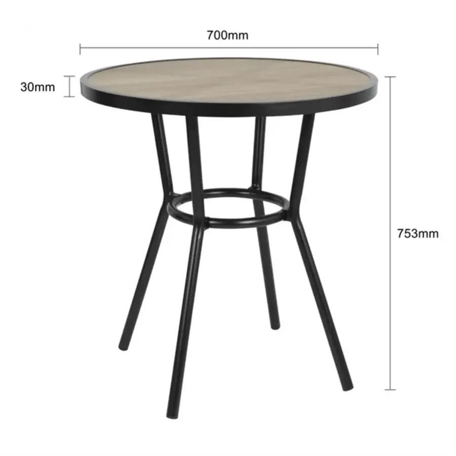 Runder Gartentisch Schwarz 70cm – Aluminium & Holzoptik