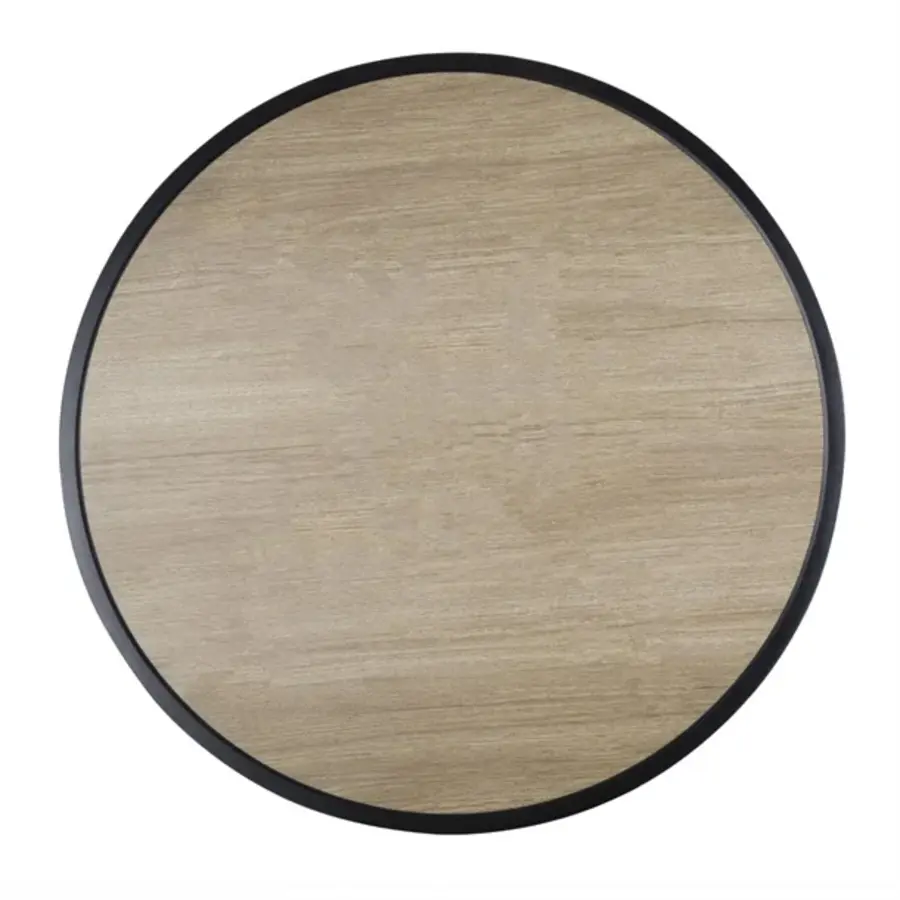 Runder Gartentisch Schwarz 70cm – Aluminium & Holzoptik